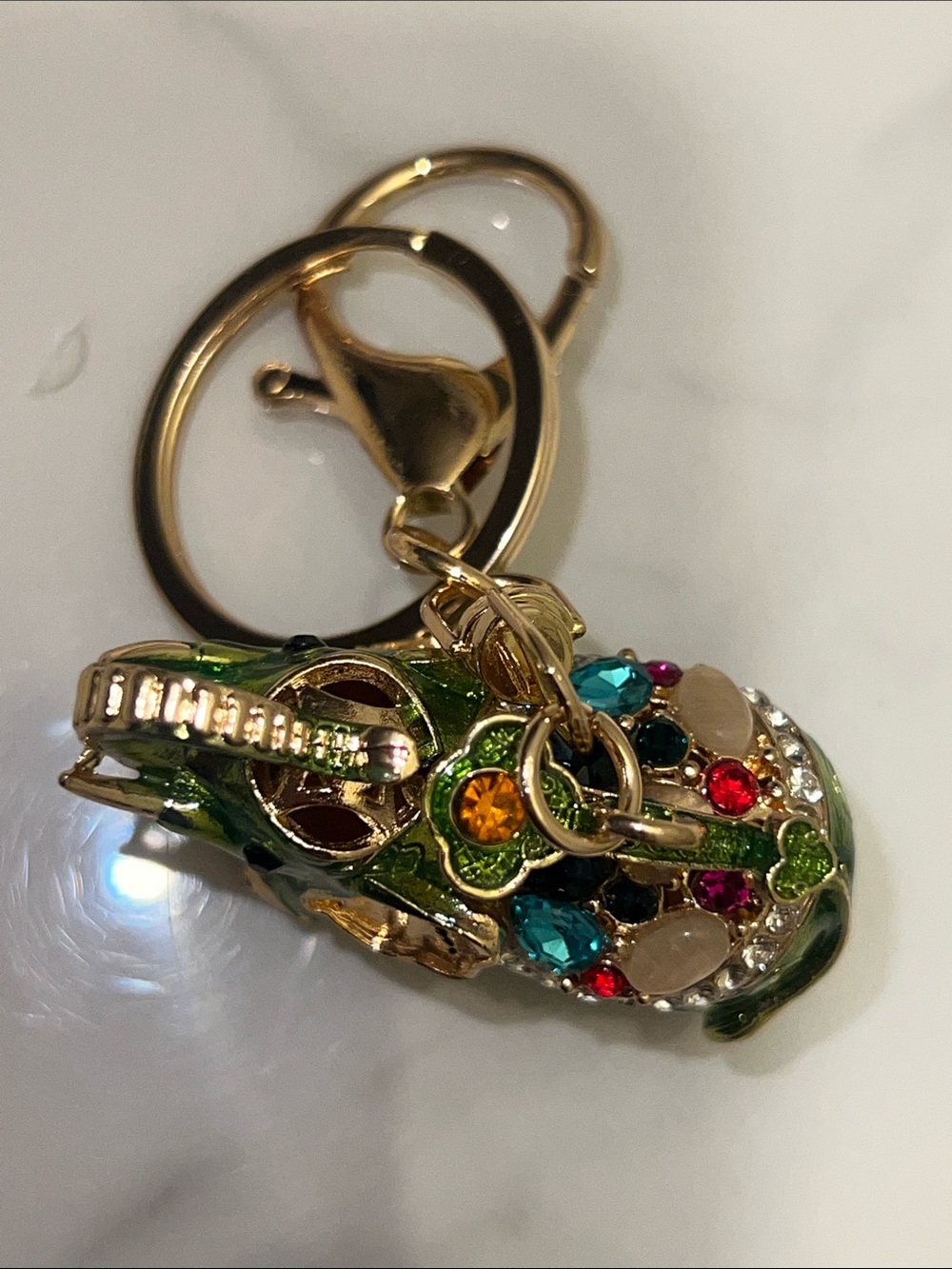 Gold Tone Elephant Bag Charm with Red and Green Enamel & Multicolor Gems - Picture 6 of 8